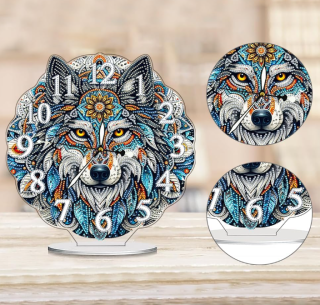 Diamond Painting Leuchtende Uhr Wolf